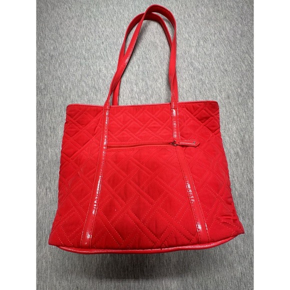 VERA BRADLEY SMALL TRIMMED VERA TOTE TANGO RED MICROFIBER RETIRED SIGNATURE - Picture 3 of 6